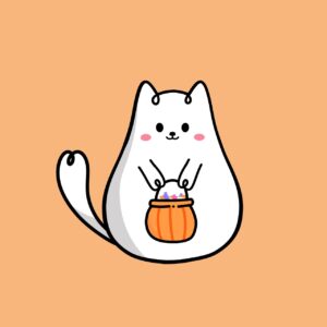 cat, pumpkin, halloween, pet, spooky, trick, animal, treat, sweet, halloween basket, cute, cartoon